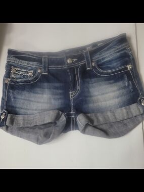 Miss Me Dark Blue Rolled Cuff Denim Shorts